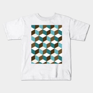 Cubes Teals Browns Cream White Kids T-Shirt